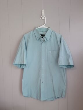 Ariat Pro Series Men's Shirt Large Blue Plaid Short Sleves Button Down